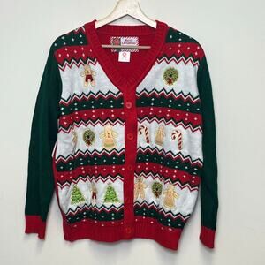 Christmas Cardigan Holiday Ugly Sweater Button Down Embroidered GrandmaCore M